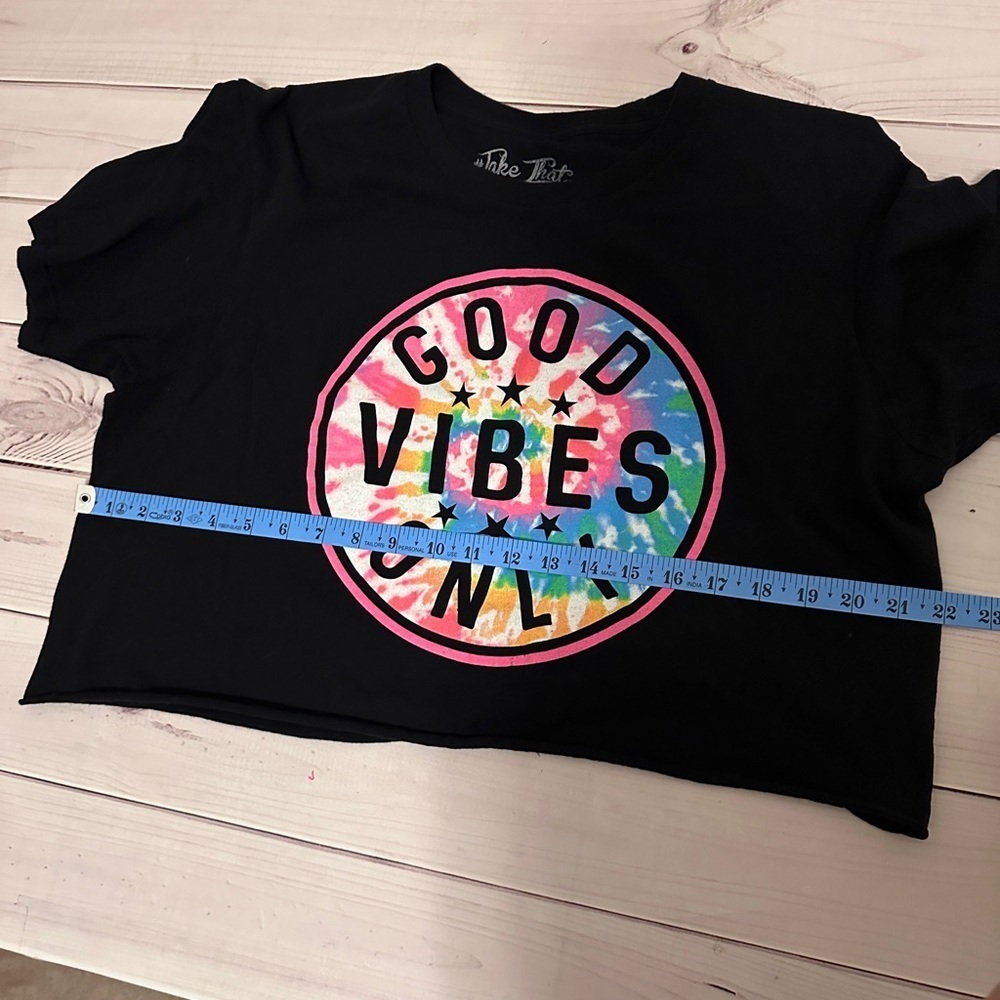 Good Vibes Only Black Tie-Dye Cropped T-Shirt XL, Vibrant Colors,Casual Tee - Picture 4 of 6
